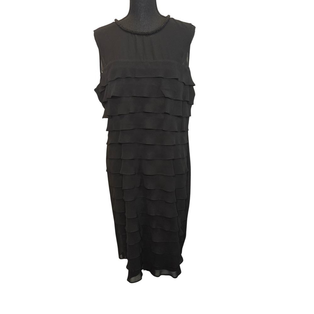 S.L. Fashions Tiered Chiffon‎ Dress Women 16 Black Beaded Neckline Cocktail NWT